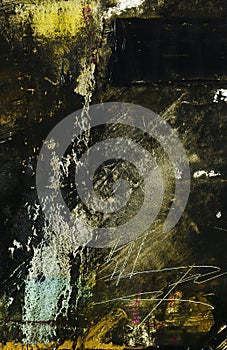 Textured dark image. Abstract Painting. Trendy abstract background with scratches and drips. Base for poster and cover