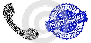 Textured Delivery Insurance Round Seal and Recursive Telephone Icon Collage