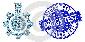 Textured Drugs Test Round Seal Stamp and Fractal Chemical Industry Icon Collage