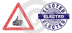 Textured Elected Badge and Geometric Thumb up Warning Mosaic