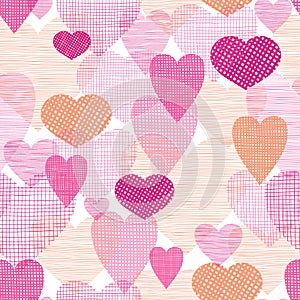 Textured fabric hearts seamless pattern background