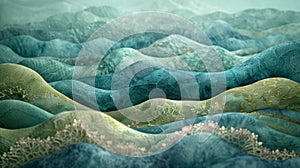 Textured fabric landscape with velvet hills and silk rivers