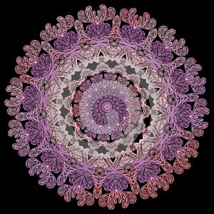 Textured floral vector mandala pattern. Colorful grunge background. Ethnic style embroidery flowers, leaves. Stitching