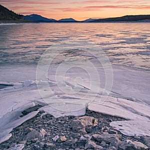 Textured Foreground of Icy Abraham Lake