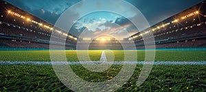 textured free soccer field in the evening light - center, midfield