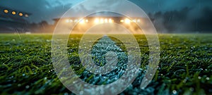 textured free soccer field in the evening light - center, midfield