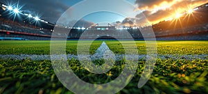 textured free soccer field in the evening light - center, midfield