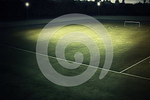 textured free soccer field in the evening light center, midfield with the soccer ball