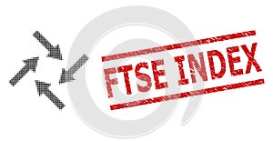 Textured Ftse Index Stamp and Halftone Dotted Centripetal Arrows