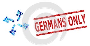 Textured Germans Only Stamp Print and Centrifugal Arrows Collage of Rounded Dots