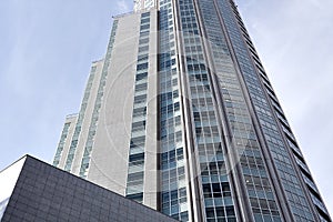 Textured glass wall, modern building