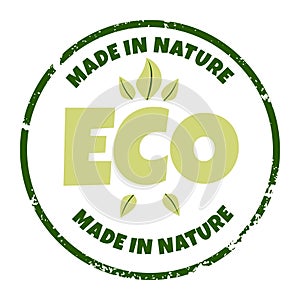 Textured green label with leaves for organic, eco friendly products. Vector illustration of natural, bio products