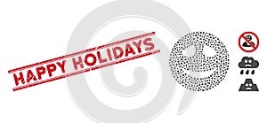 Textured Happy Holidays Line Seal and Collage Embarrased Smiley Icon