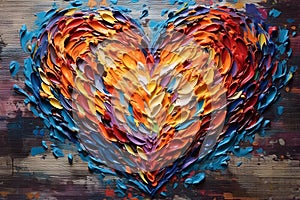 Textured heart painting with vibrant petal-like brushstrokes. Concept: romance, hearts, valentine's day,