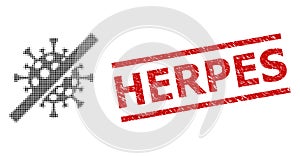 Textured Herpes Seal and Halftone Dotted No Covid Virus