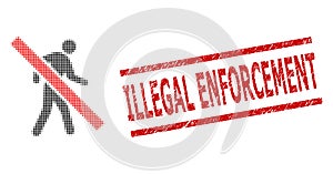 Textured Illegal Enforcement Seal and Halftone Dotted Stop Walking Pedestrian