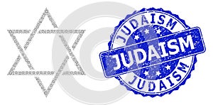 Textured Judaism Round Stamp and Fractal David Star Icon Composition