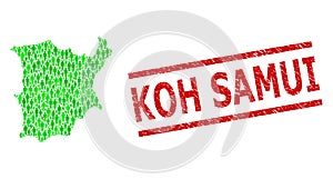 Textured Koh Samui Stamp Print and Green Customers and Dollar Mosaic Map of Koh Samui