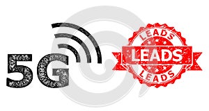 Textured Leads Stamp Seal and Network 5G Symbol Icon