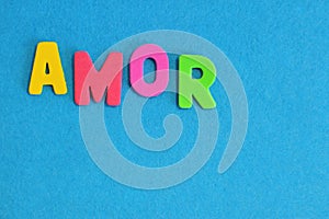 Textured letters write word amor