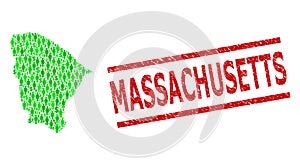 Textured Massachusetts Stamp and Green Customers and Dollar Mosaic Map of Ceara State