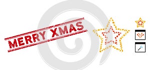 Textured Merry Xmas Line Seal with Mosaic Countour Stars Icon