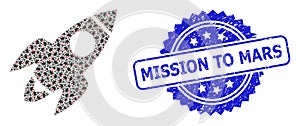 Textured Mission to Mars Watermark and Recursion Rocket Flight Icon Composition