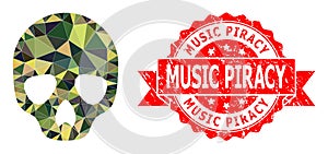 Textured Music Piracy Stamp and Skull Lowpoly Mocaic Military Camouflage Icon