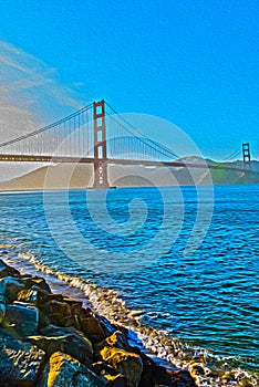 Textured Paint Golden Gate Bridge Landscape San Francisco