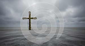 Solemn palm cross against an overcast landscape
