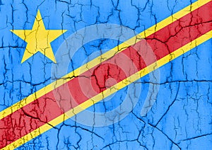 Textured photo of the flag of Democratic Republic of the Congo with cracks.