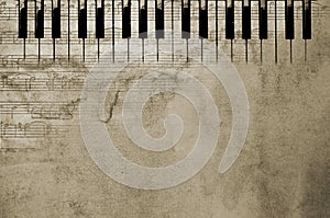 Textured piano keys and notes photo