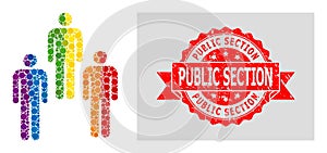 Textured Public Section Stamp Seal and Bright Dot Circle People Mosaic