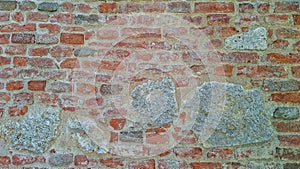 Textured Red Brick Wall with Stone Elements Design Patterns