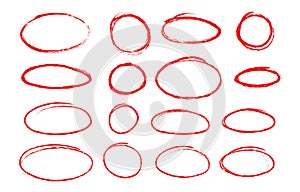 Textured red highlight circles, vector oval set