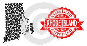 Textured Rhode Island Seal and Pointer Mosaic Map of Rhode Island State