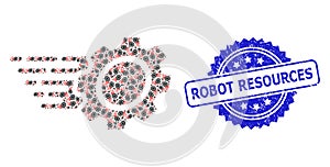 Textured Robot Resources Seal and Fractal Gear Icon Composition