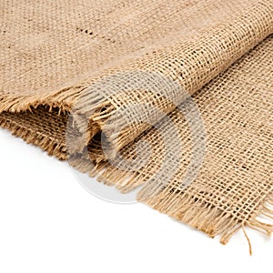 Rustic burlap fabric texture isolated on white background