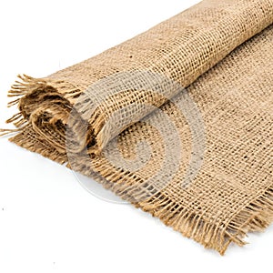 Rustic burlap fabric texture isolated on white background