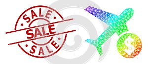 Textured Sale Stamp Imitation and Triangle Filled Spectrum Airflight Price Icon with Gradient