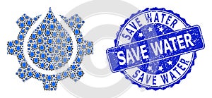 Textured Save Water Round Stamp and Recursion Water Gear Service Icon Collage
