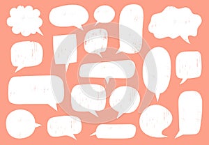 Textured speech bubble. Comic communication frame with stamp texture, hipster discussion balloon and hand drawn doodle