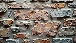 Textured Stone Wall with Neutral Gray Mortar in Rustic Pattern