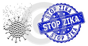 Textured Stop Zika Round Seal Stamp and Fractal Virus Dissipation Icon Composition