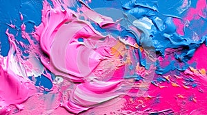 Textured strokes of pink and blue paint, generative AI.