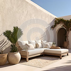 a textured stucco wall in an outdoor patio for a mediterranean