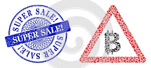 Textured Super Sale! Stamp Seal and Triangle Bitcoin Warning Mosaic