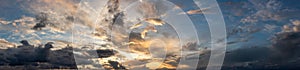 Textured and swirling clouds sunset, panorama