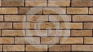 Textured tan brick wall patterned in neat rows. AI image