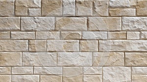 Textured tan brick wall patterned in neat rows. AI image